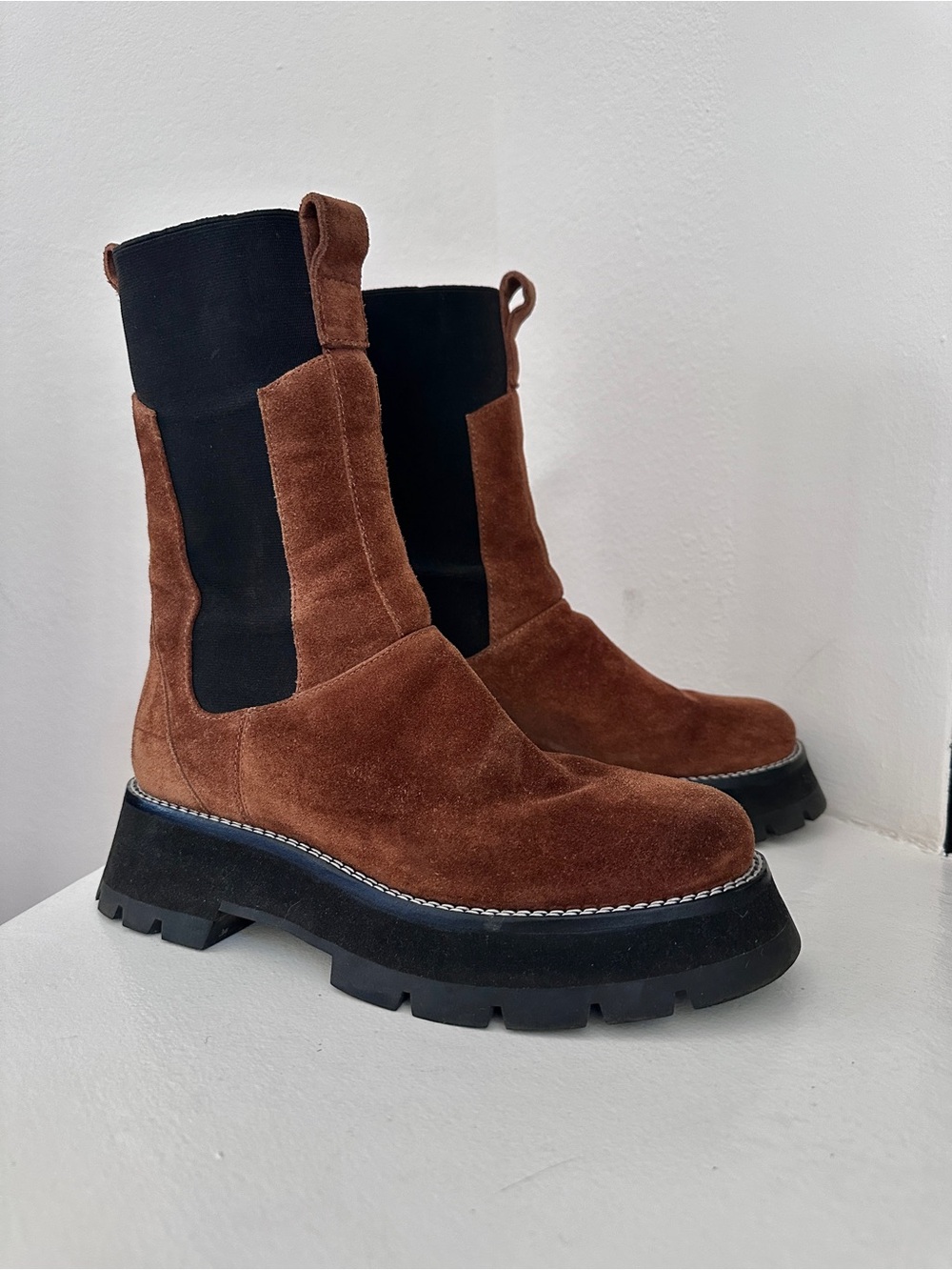3.1 Phillip Lim 🤎 Kate Lug Sole Suede Combat Ankle Boots Saddle Brown Sz 39